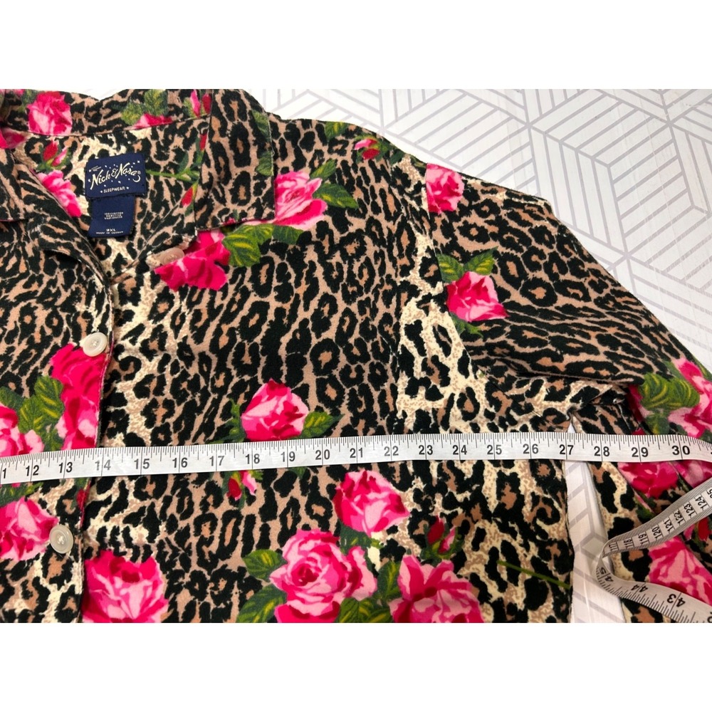 Nick & Nora Plus Size 3XL Pant Shirt Rose & Cheetah Print Pajama Flannel i - Picture 14 of 14